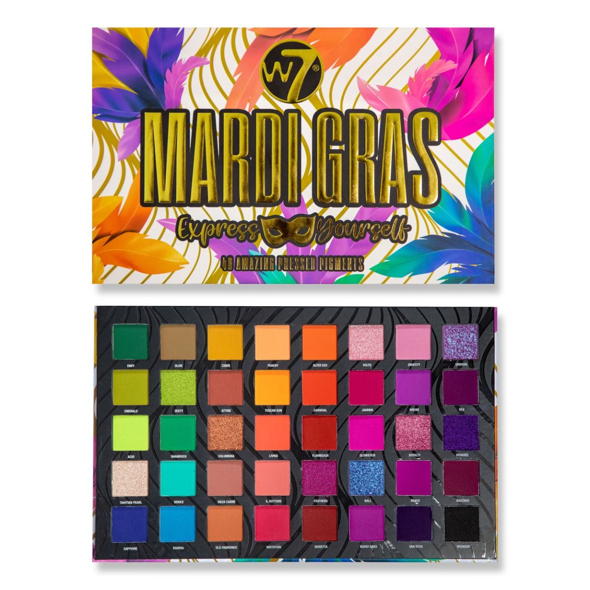 W7 Mardi Gras Pressed Pigment Palette – 40 High Impact Party Colors – Perfect Bold Makeup & Long Lasting