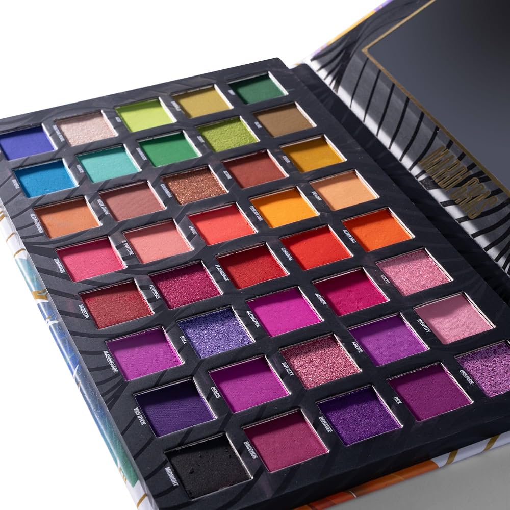 W7 Mardi Gras Pressed Pigment Palette – 40 High Impact Party Colors – Perfect Bold Makeup & Long Lasting