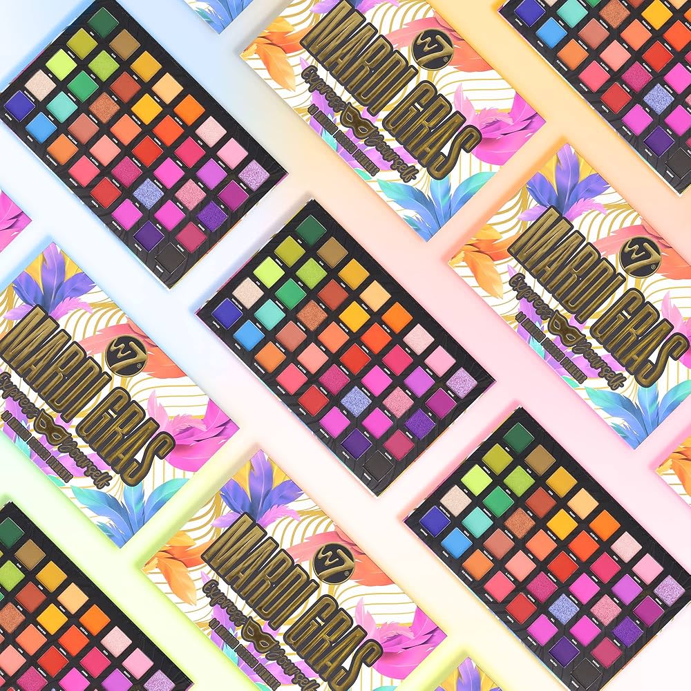 W7 Mardi Gras Pressed Pigment Palette – 40 High Impact Party Colors – Perfect Bold Makeup & Long Lasting