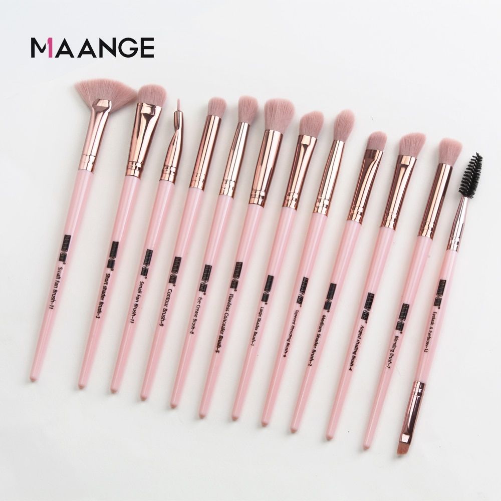 Maange 12 Pieces Eye Brush Set – Pink
