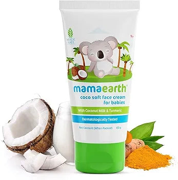 MAMAEARTH Coco Soft Face Cream for Babies with Coconut Milk & Turmeric 2.12 Oz (60g)