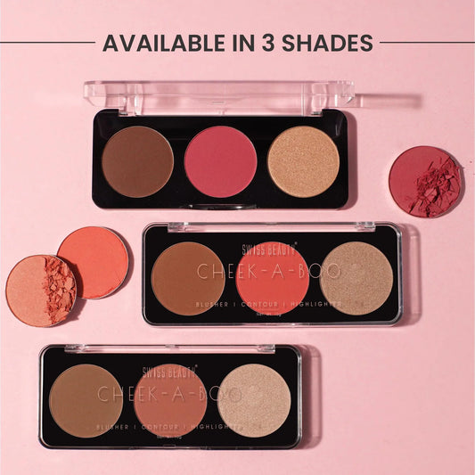 Swiss Beauty Cheek- A- Boo Face Palette With Blusher, Contour And Highlighter | Highly Pigmented And Easy To Blend Shades |